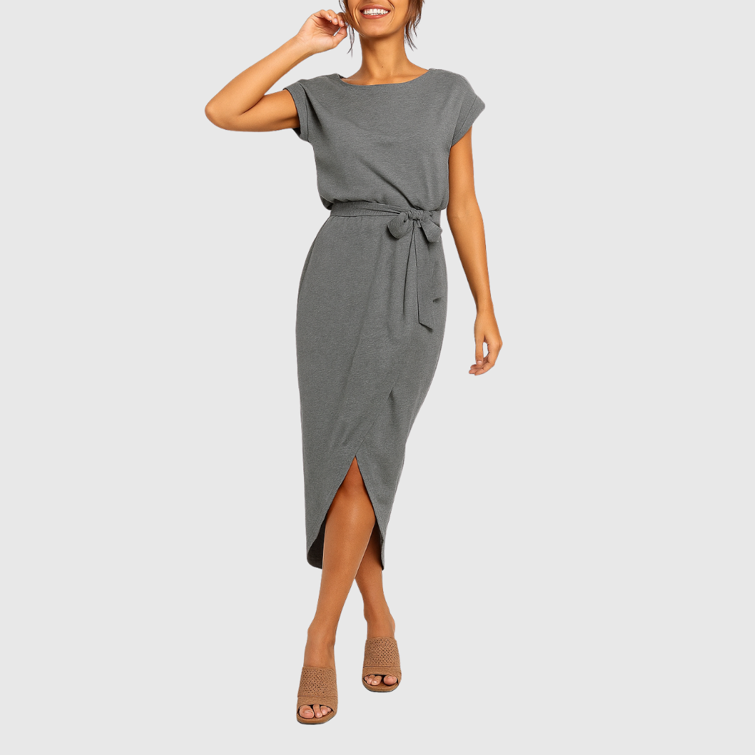 Womens Midi Dress Casual Tie-Waist Wrap Style