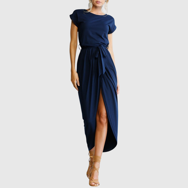 Womens Midi Dress Casual Tie-Waist Wrap Style