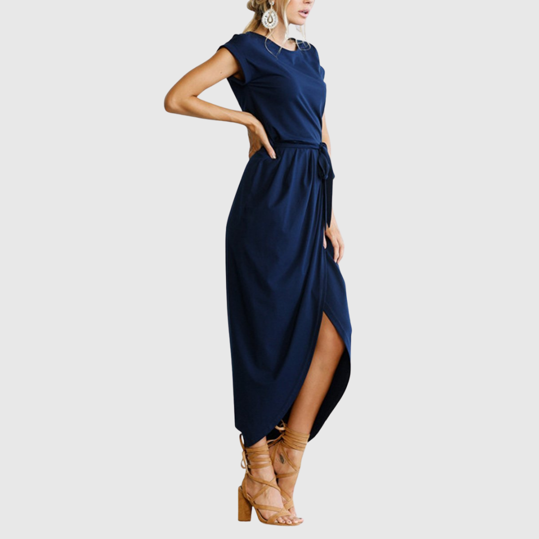 Womens Midi Dress Casual Tie-Waist Wrap Style