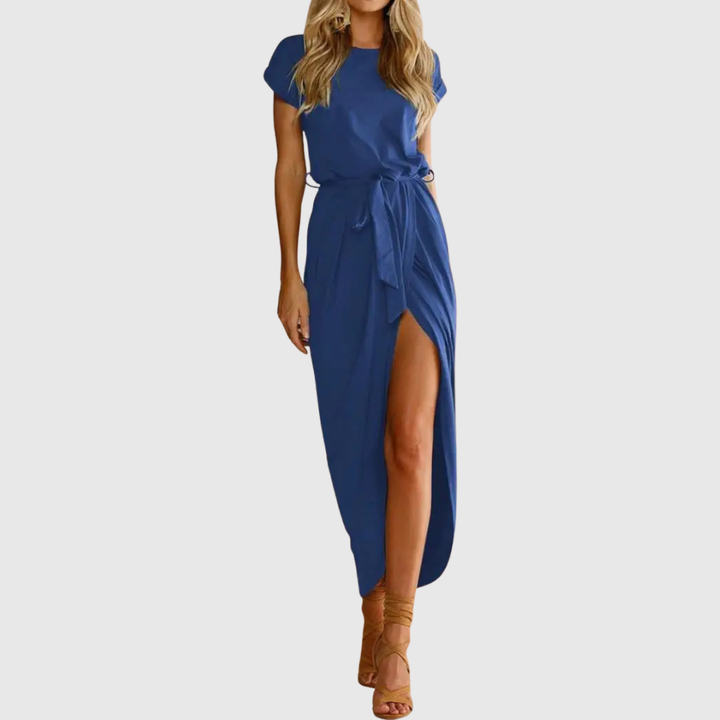 Womens Midi Dress Casual Tie-Waist Wrap Style