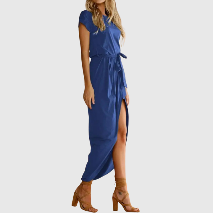Womens Midi Dress Casual Tie-Waist Wrap Style