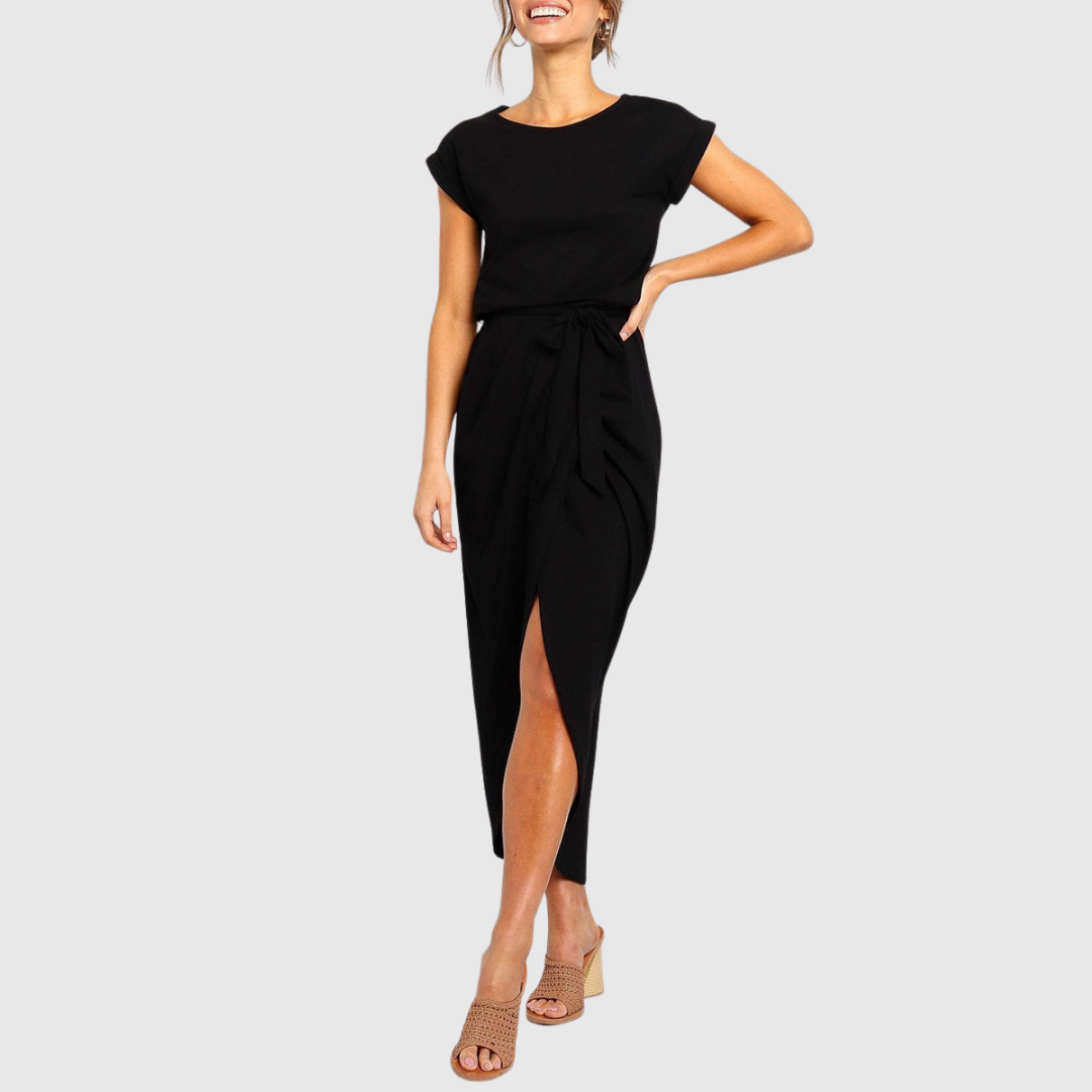 Womens Midi Dress Casual Tie-Waist Wrap Style