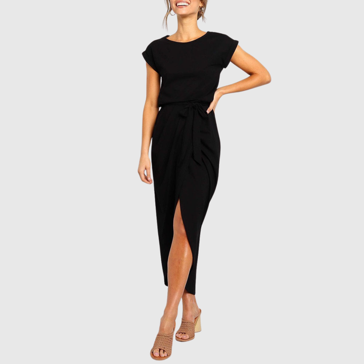 Womens Midi Dress Casual Tie-Waist Wrap Style