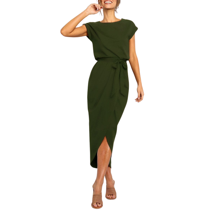 Womens Midi Dress Casual Tie-Waist Wrap Style