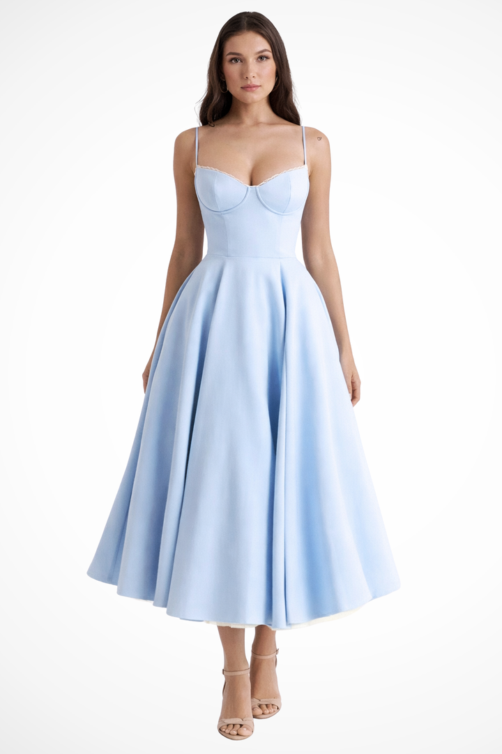Womens Midi Dress Corset Sweetheart A-Line Fit