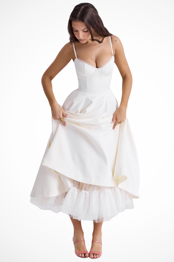Womens Midi Dress Corset Sweetheart A-Line Fit