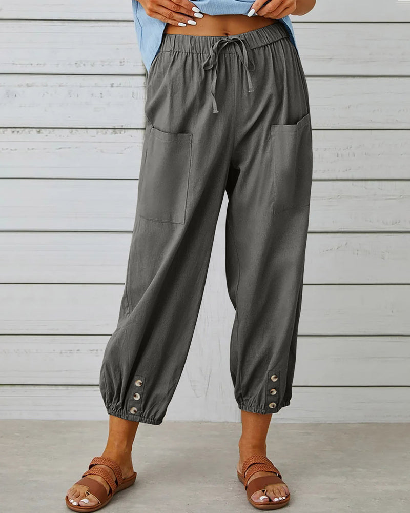 Womens Cropped Capri Trousers Lightweight Linen Relaxed Fit