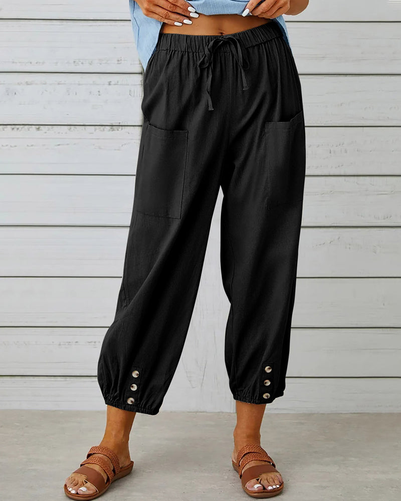 Womens Cropped Capri Trousers Lightweight Linen Relaxed Fit