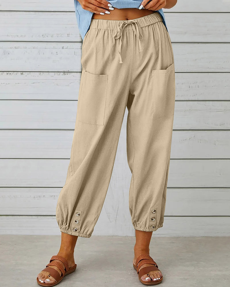 Womens Cropped Capri Trousers Lightweight Linen Relaxed Fit