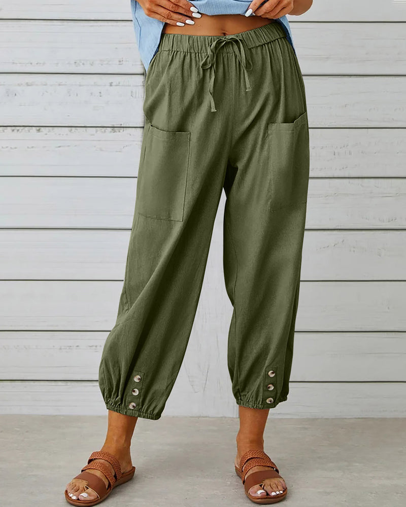Womens Cropped Capri Trousers Lightweight Linen Relaxed Fit