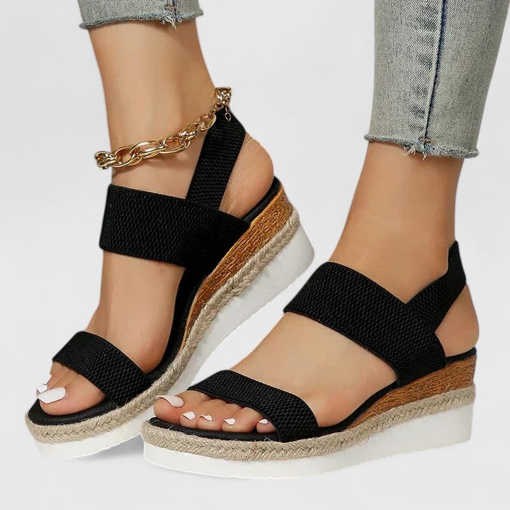 Womens Espadrille Wedge Sandals Jute Sole Stretch Straps - Clovrio