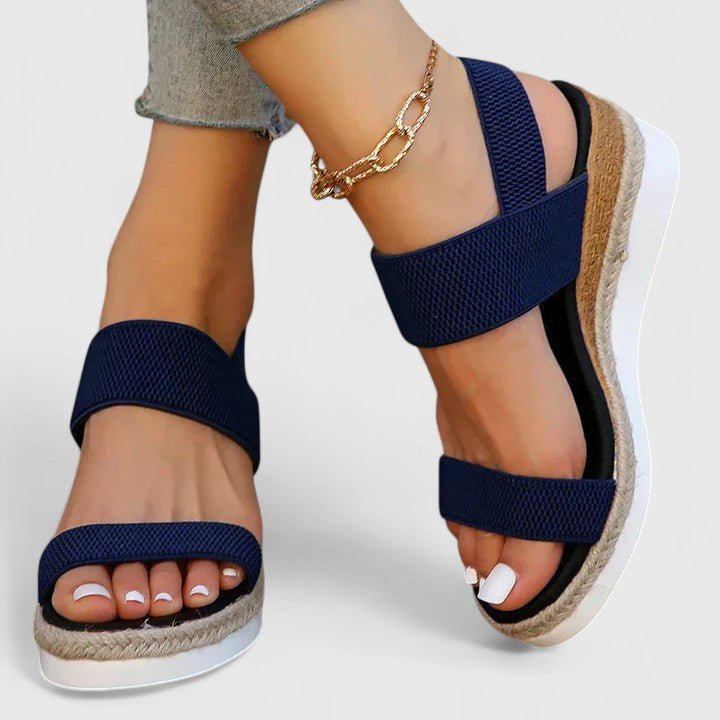 Womens Espadrille Wedge Sandals Jute Sole Stretch Straps