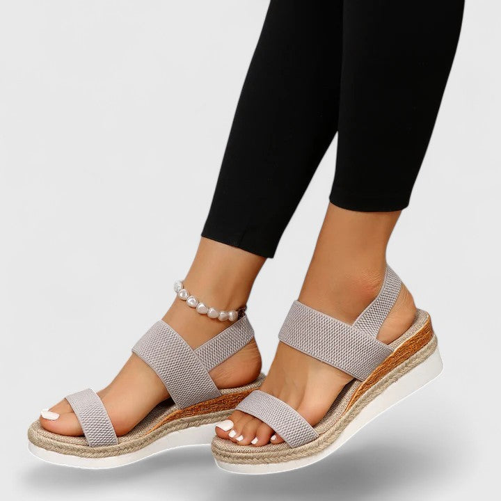 Womens Espadrille Wedge Sandals Jute Sole Stretch Straps