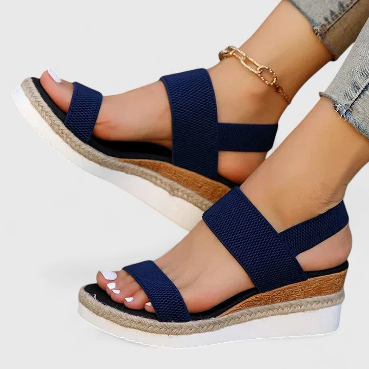 Womens Espadrille Wedge Sandals Jute Sole Stretch Straps