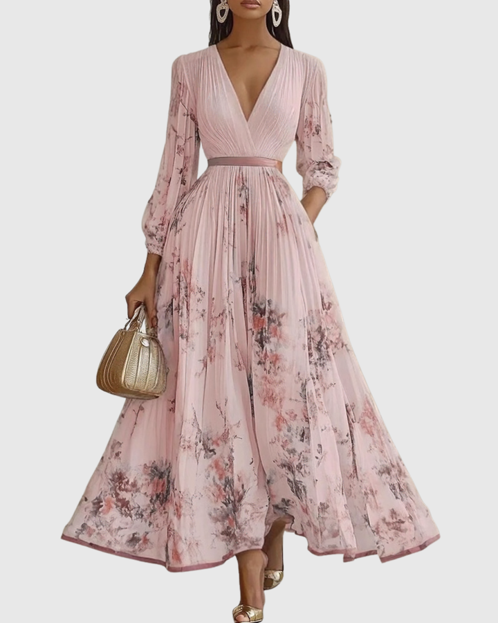 Womens Midi Dress Plissé Fabric V-Neck Pleated Detail