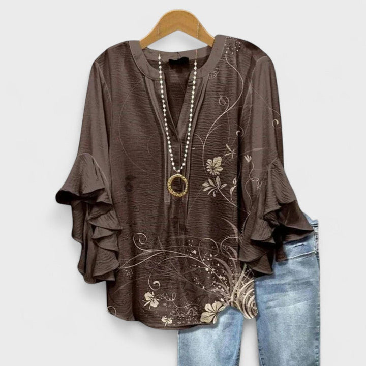 Womens Blouse with Ruffle and Flare Sleeve Flowing Fit