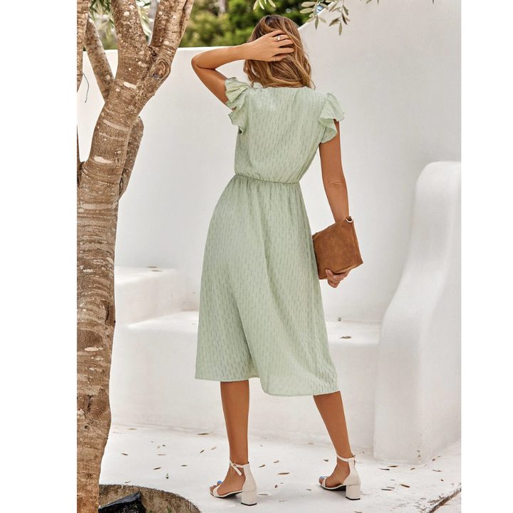 Womens Midi Dress with Flutter Sleeves Relaxed Fit A-Line Skirt