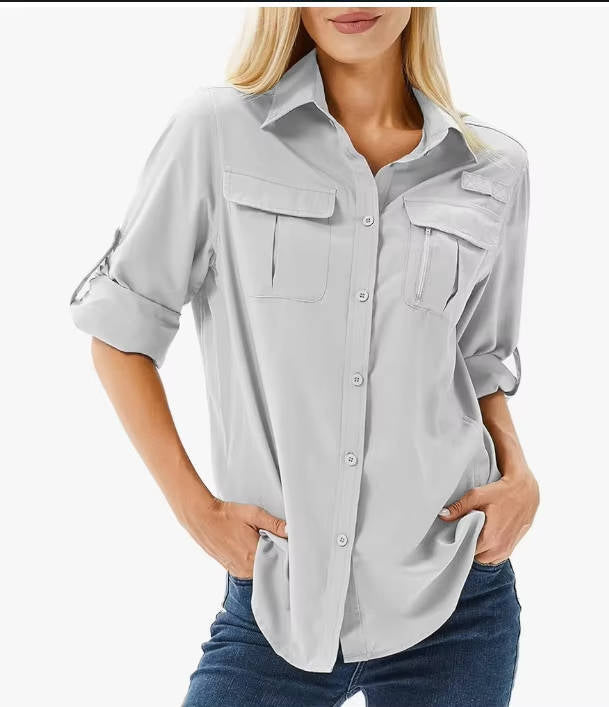 Womens Hiking Shirt Long Sleeve Roll-Up Sleeves