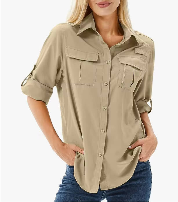 Womens Hiking Shirt Long Sleeve Roll-Up Sleeves