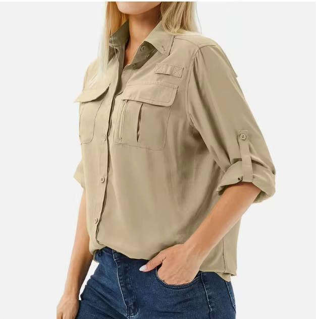 Womens Hiking Shirt Long Sleeve Roll-Up Sleeves