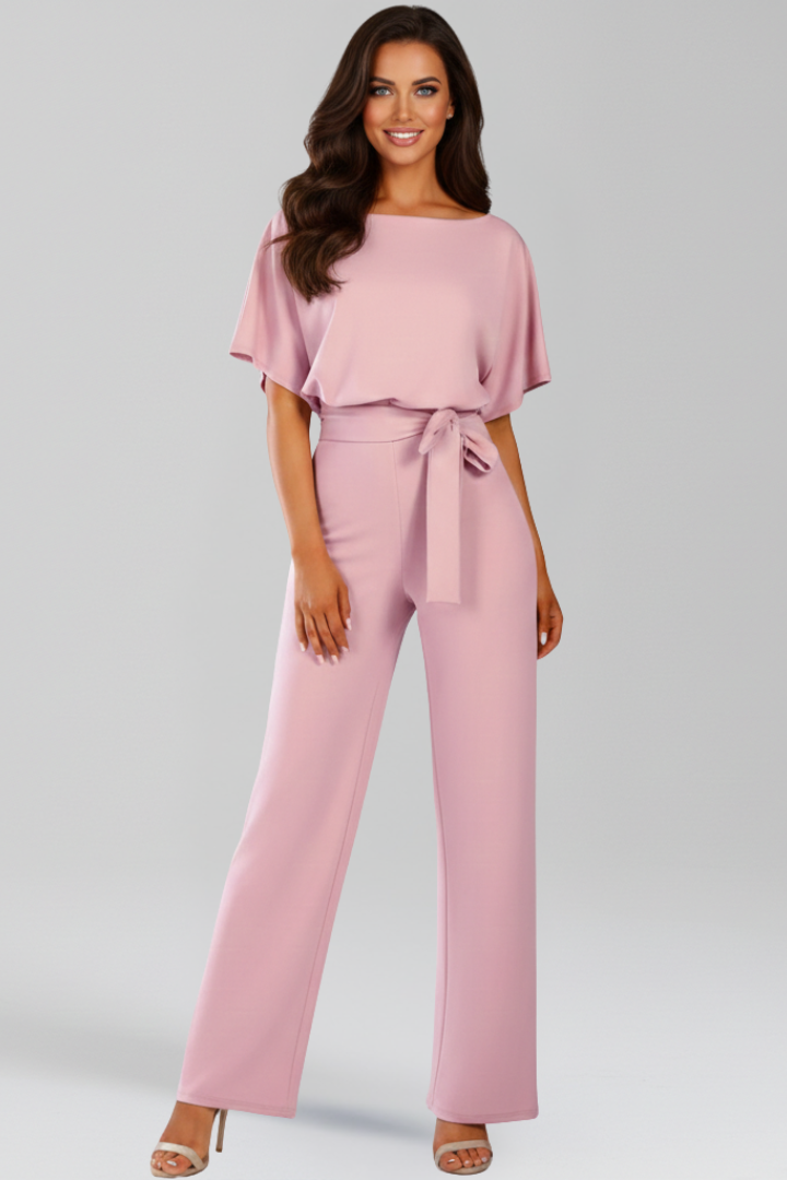 Womens Jumpsuit with Tie Waist and Wide Leg Design