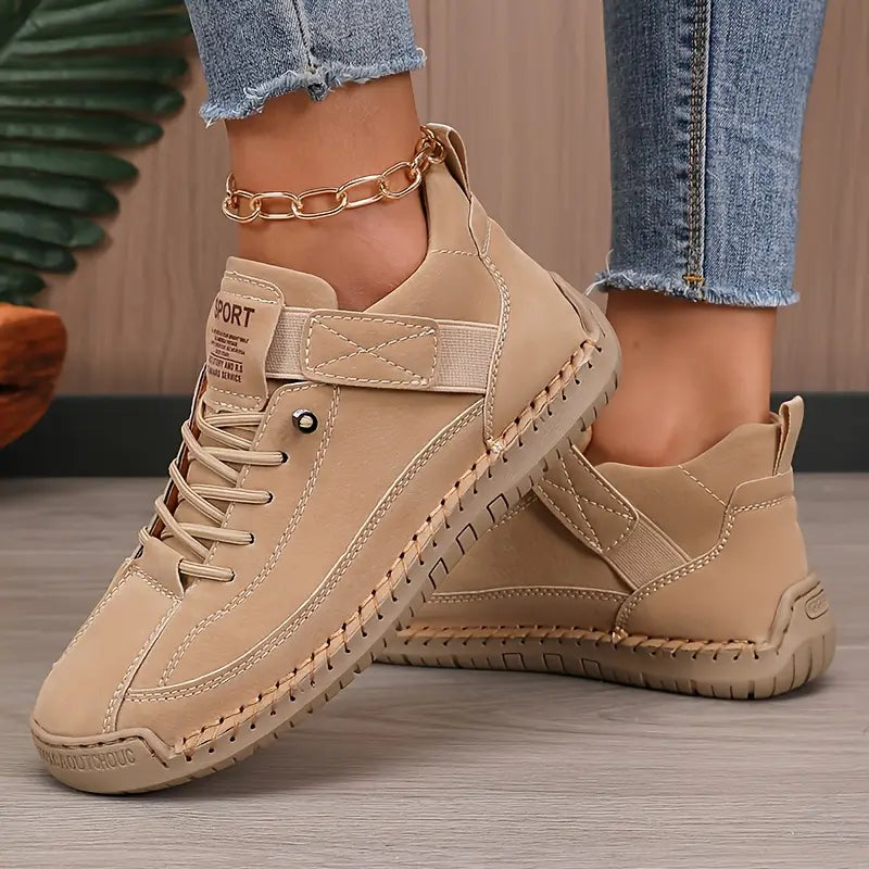Womens Trainers with Lace-Up Design Braided Sole and Strap Fastening