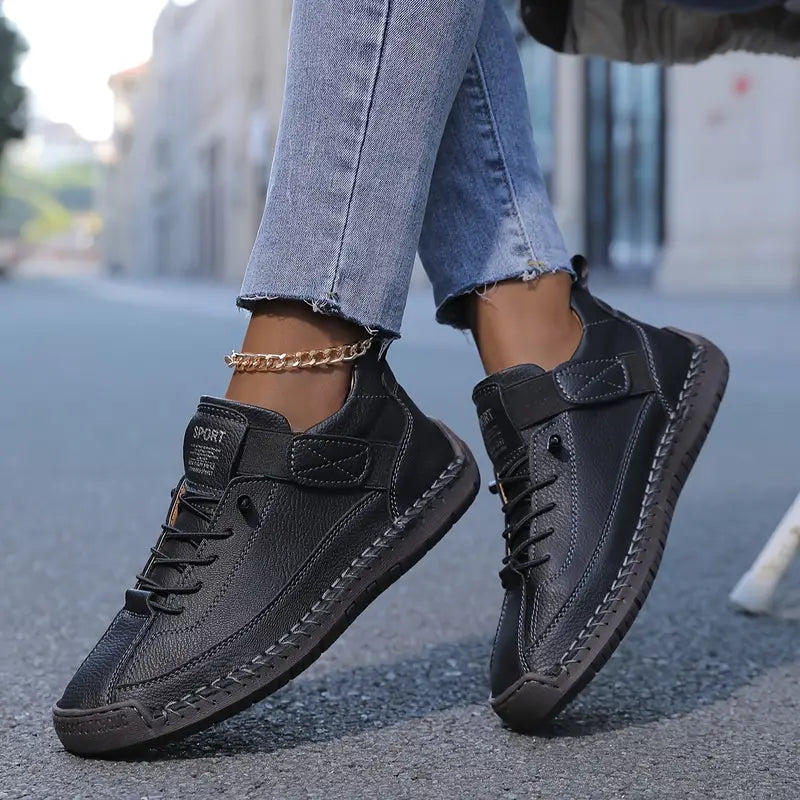 Womens Trainers with Lace-Up Design Braided Sole and Strap Fastening