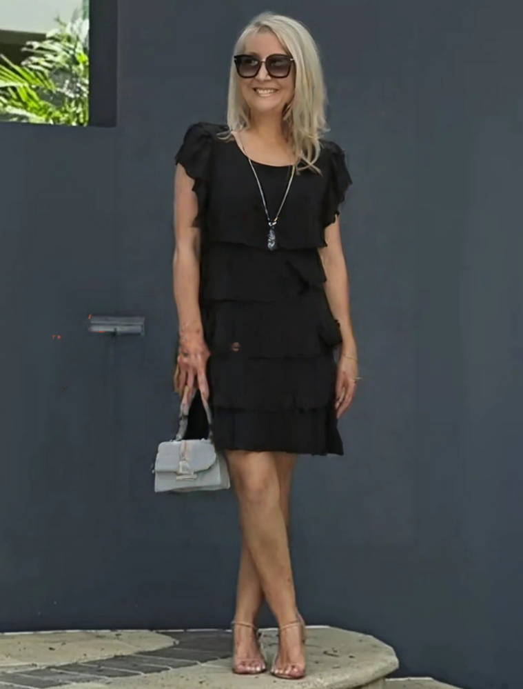 Womens Layered Midi Dress Tiered Ruffle Short Sleeve