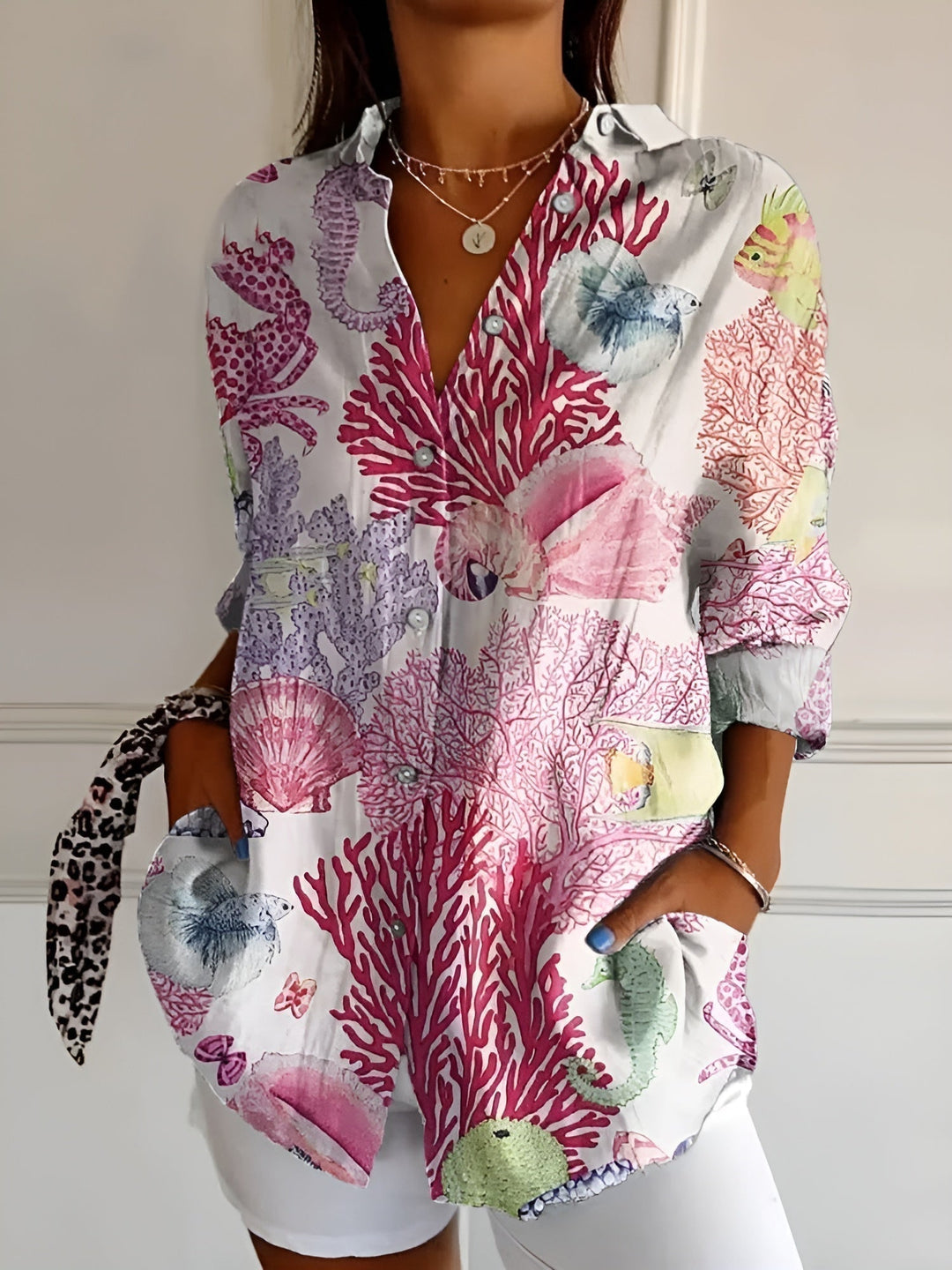 Womens Linen Blouse Button Front Long Sleeve Shirt