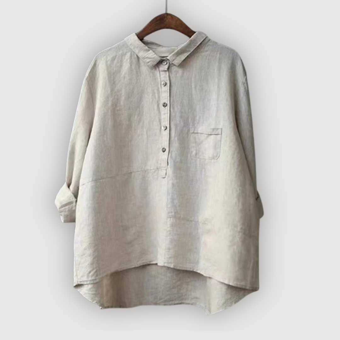 Womens Shirt Cotton Oversized Fit Dipped Hem Chest Pocket