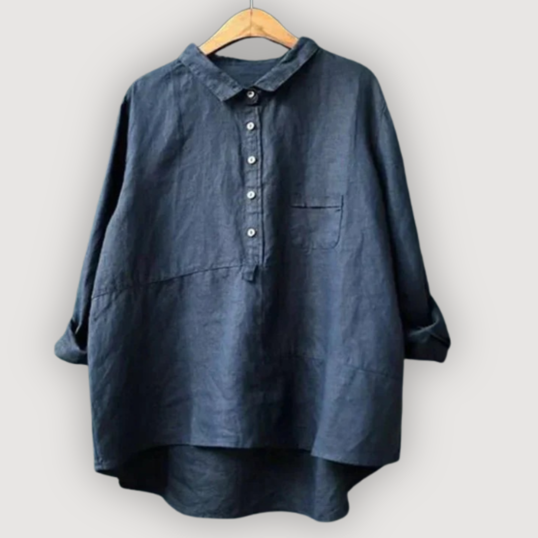 Womens Shirt Cotton Oversized Fit Dipped Hem Chest Pocket