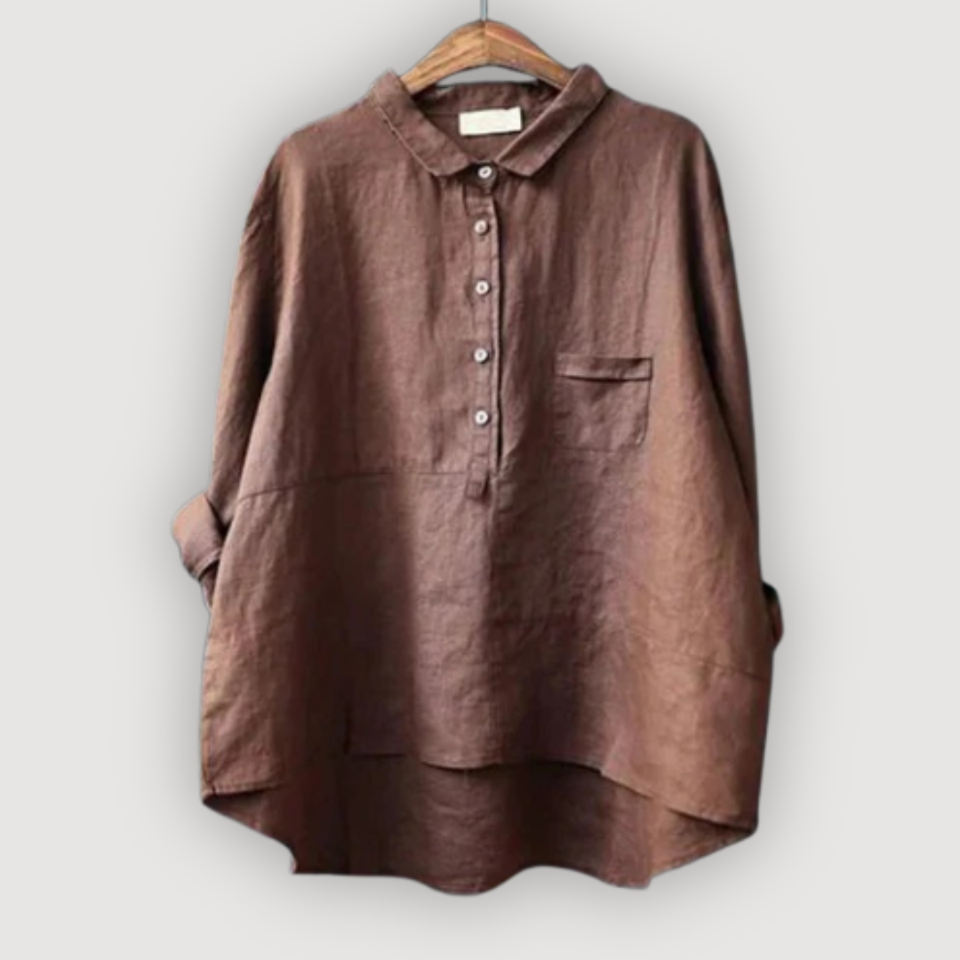 Womens Shirt Cotton Oversized Fit Dipped Hem Chest Pocket