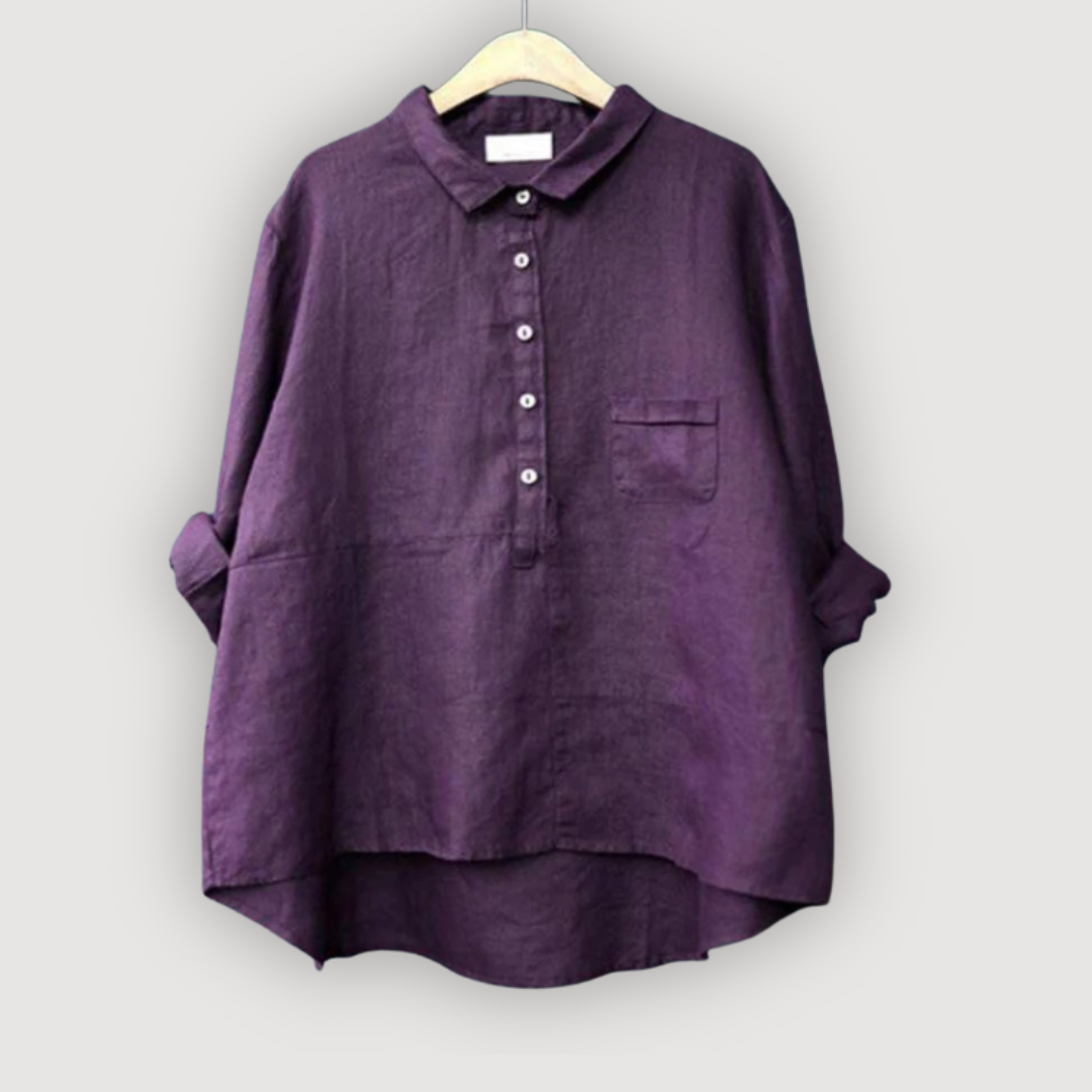 Womens Shirt Cotton Oversized Fit Dipped Hem Chest Pocket