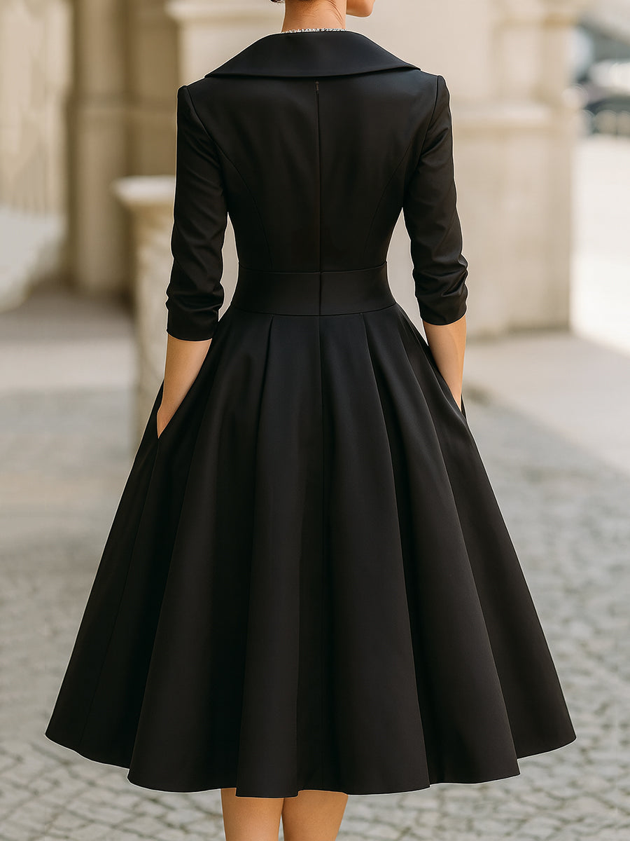 Womens Midi Dress Wrap Flare Evening Style