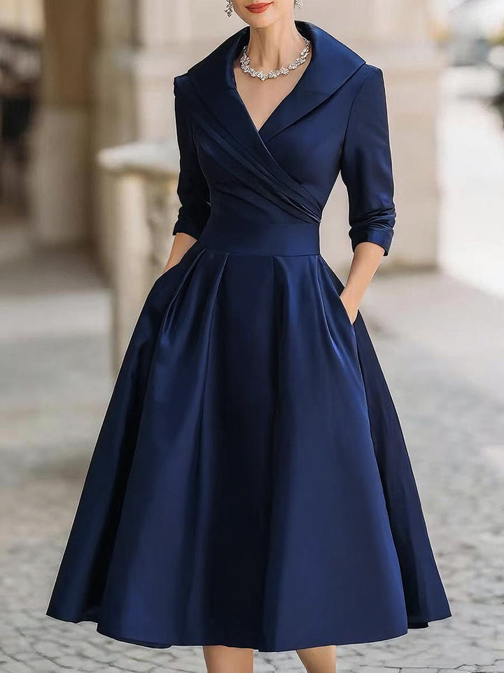 Womens Midi Dress Wrap Flare Evening Style