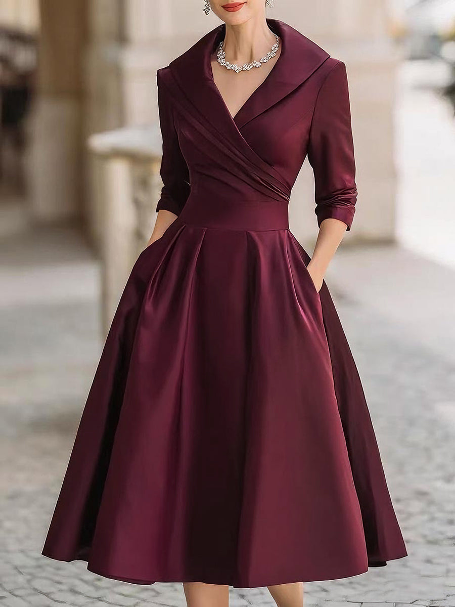 Womens Midi Dress Wrap Flare Evening Style