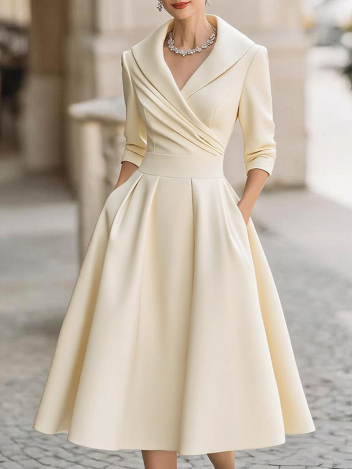 Womens Midi Dress Wrap Flare Evening Style