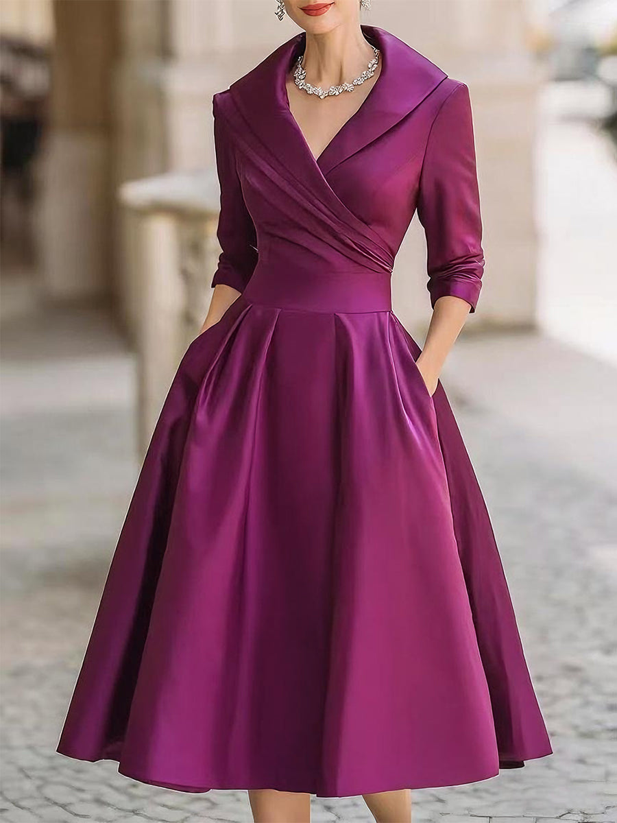 Womens Midi Dress Wrap Flare Evening Style