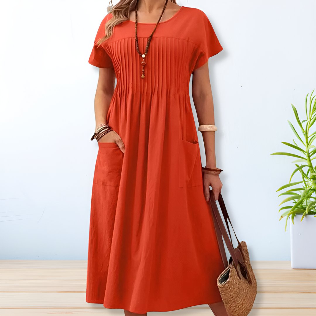 Womens Midi Dress Pleated Lightweight Relaxed Fit