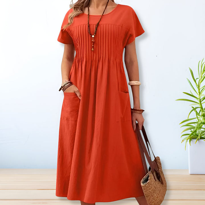 Womens Midi Dress Pleated Lightweight Relaxed Fit
