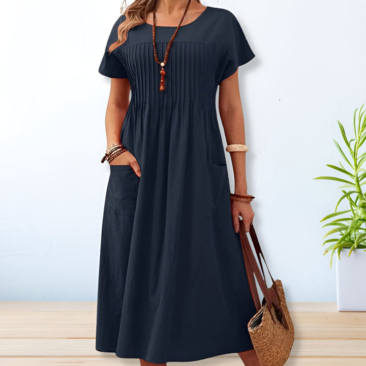 Womens Midi Dress Pleated Lightweight Relaxed Fit