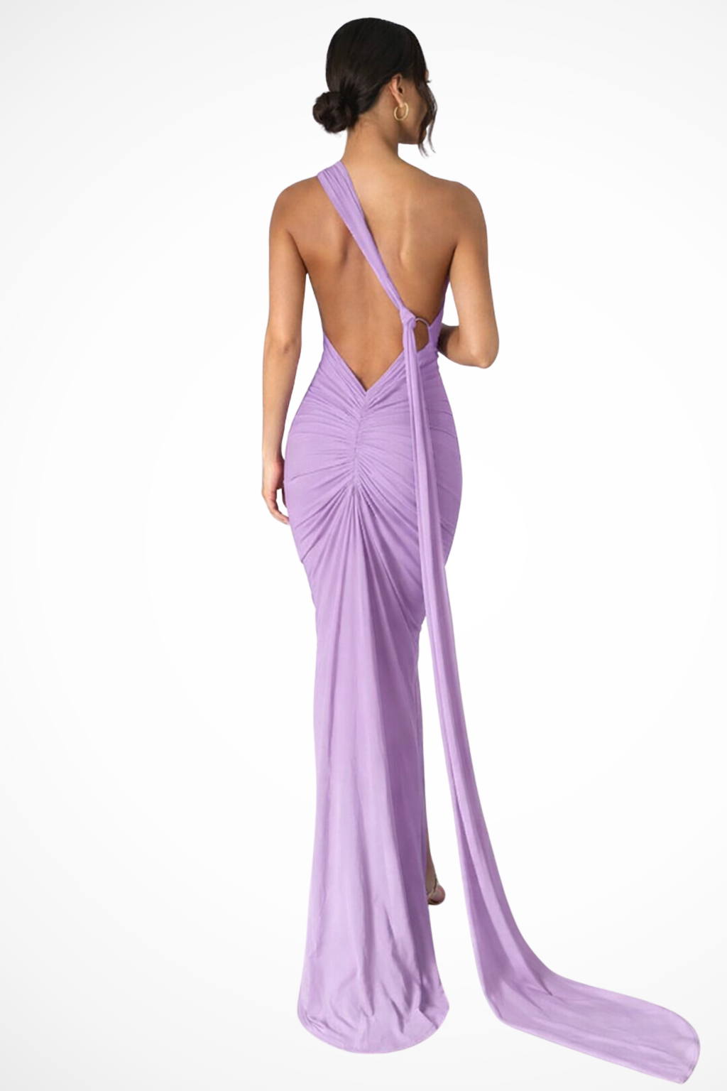 Womens Maxi Dress One Shoulder Ruched Backless Evening