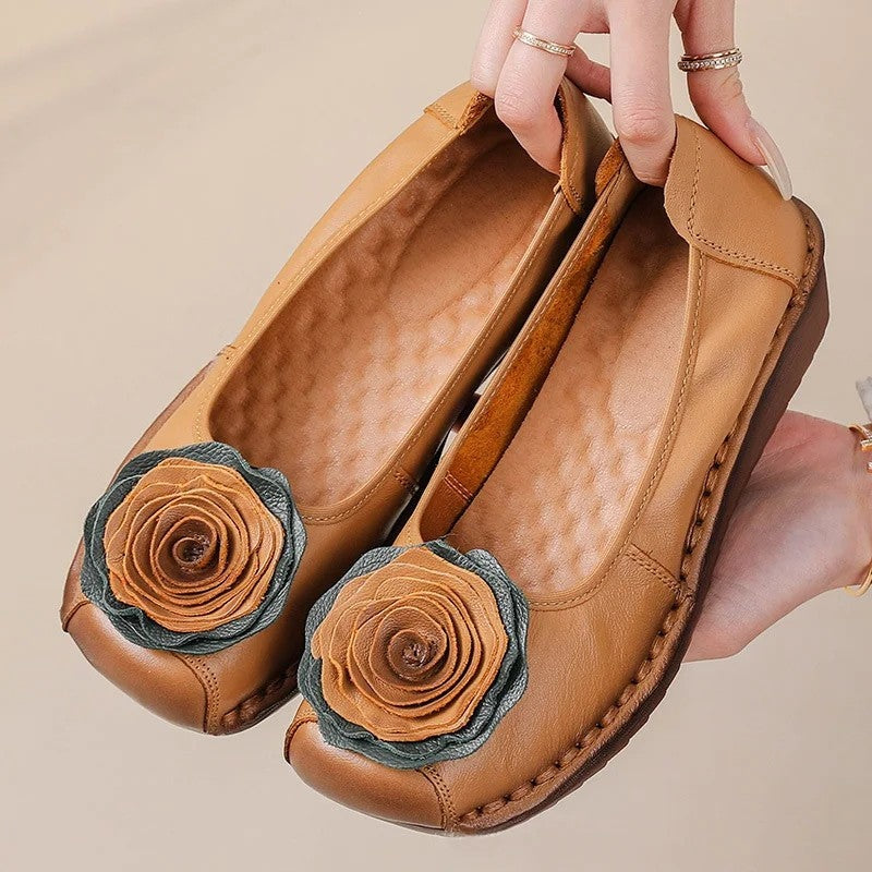 Womens Orthopedic Loafers with Floral Appliqué Comfortable Fit