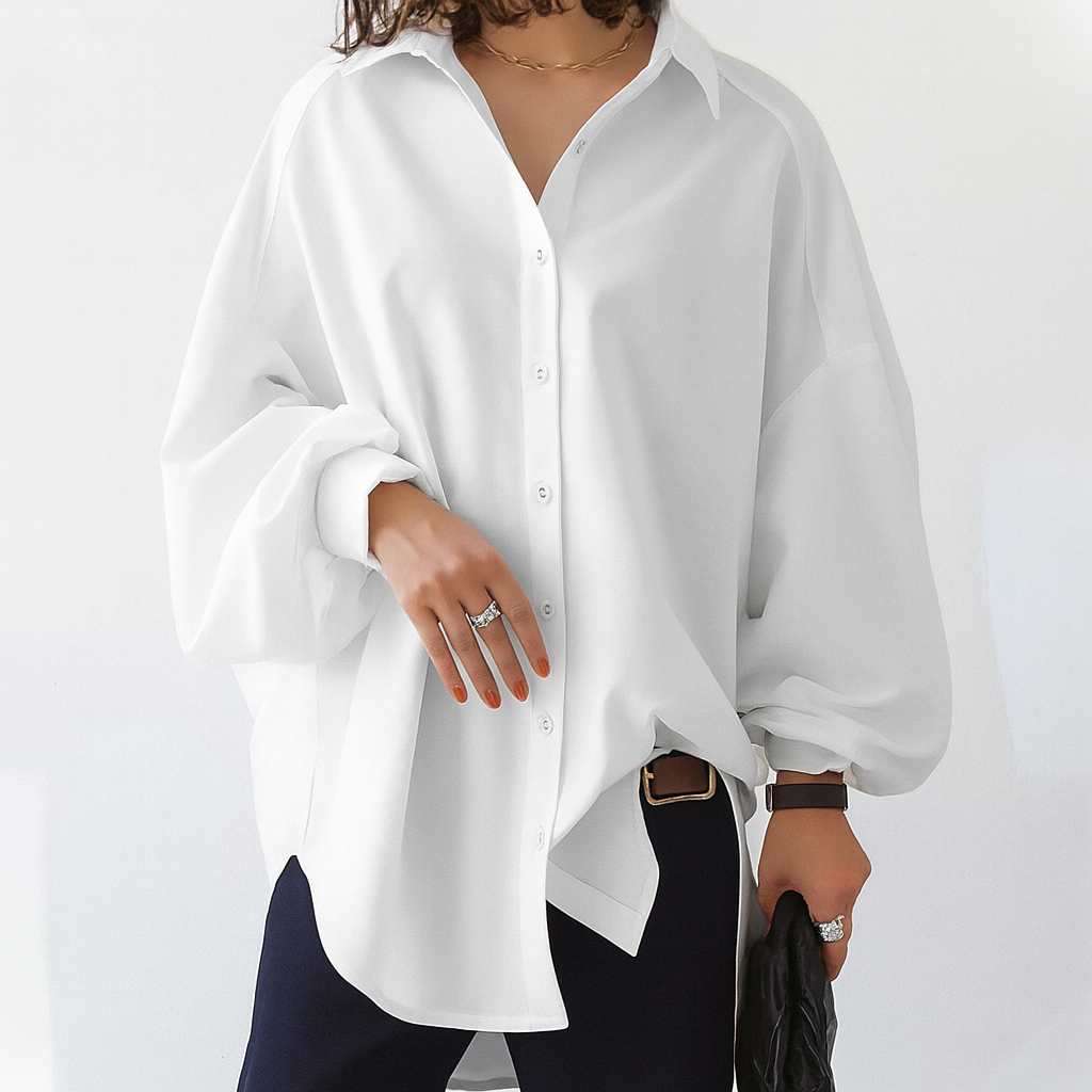 Womens Oversized Blouse Cotton Button-Down Relaxed Fit - Clovrio