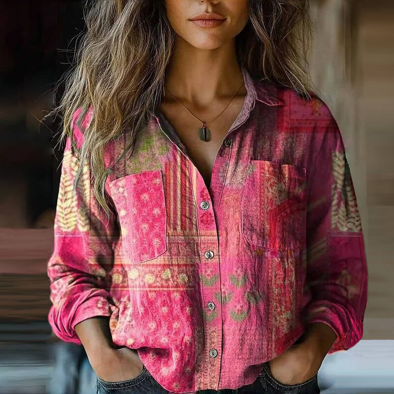 Womens Blouse Boho Print Patterned Relaxed Fit