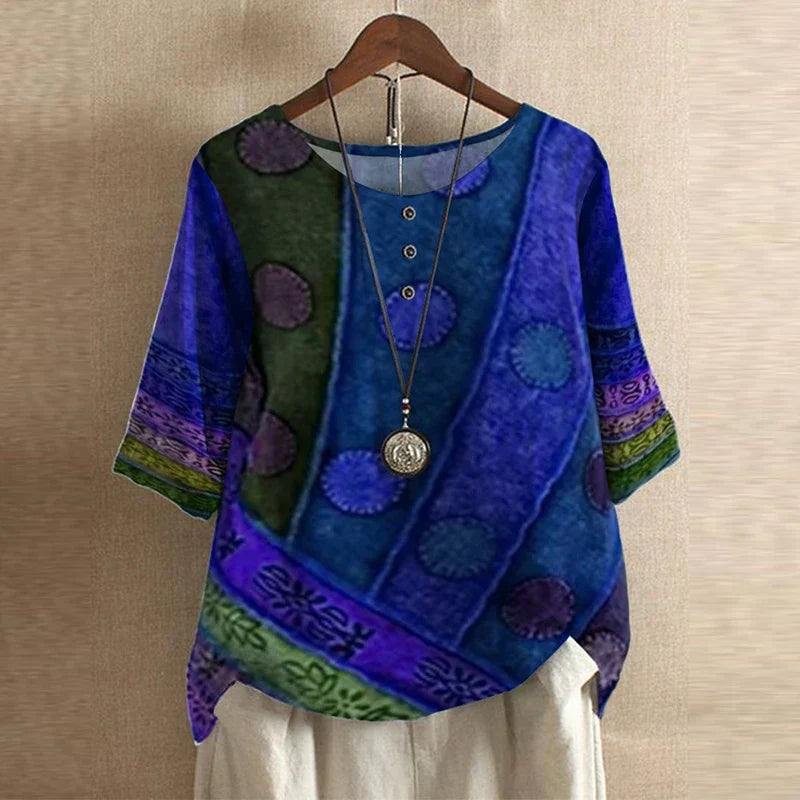 Womens Blouse Lightweight Printed Loose Fit Tunic