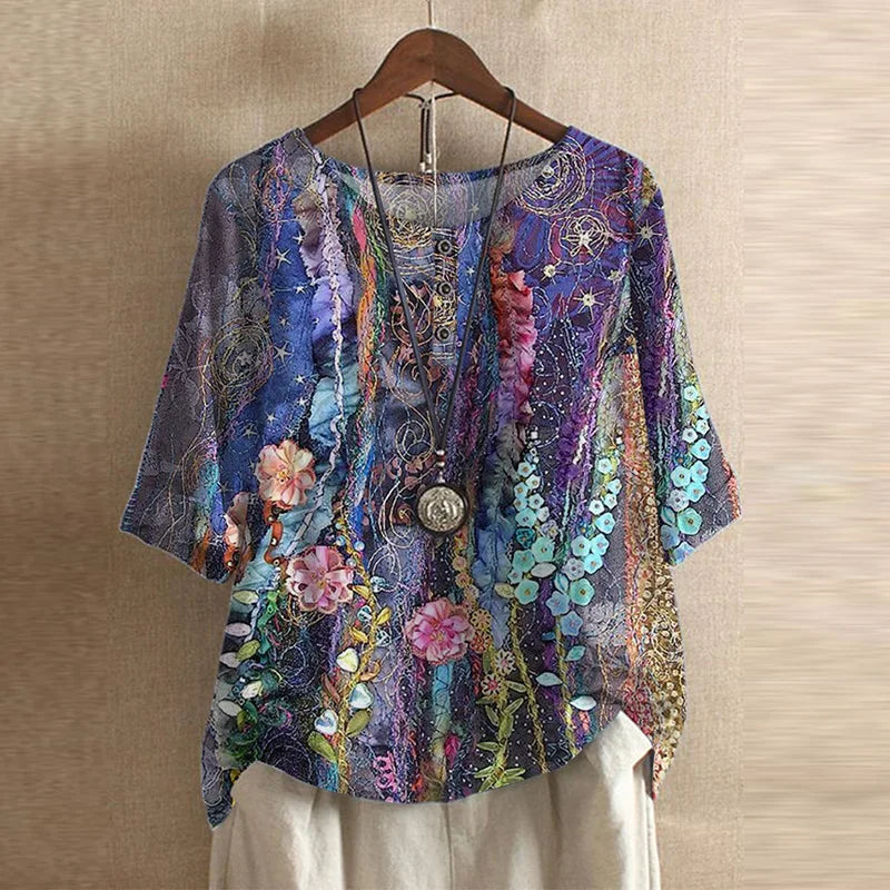 Womens Blouse Lightweight Printed Loose Fit Tunic