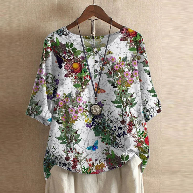 Womens Blouse Lightweight Printed Loose Fit Tunic