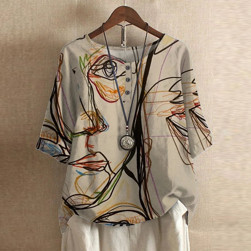 Womens Blouse Lightweight Printed Loose Fit Tunic