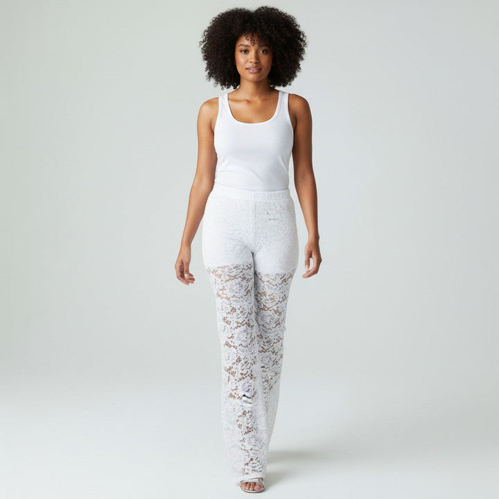 Womens Lace Pants Sheer Mid-Waist Drawstring Fit - Clovrio